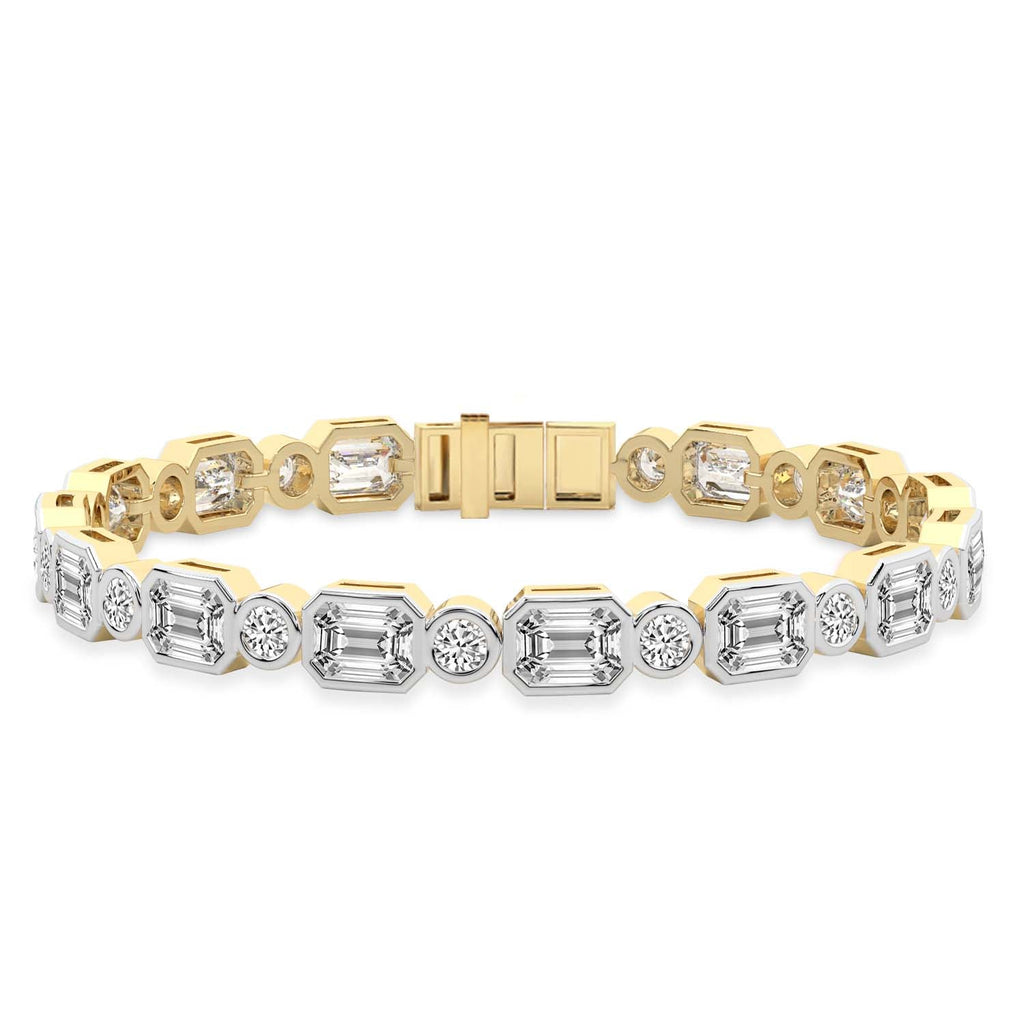 8.08 Carat 14K Gold Emerald and Round Brilliant Cut Bracelet