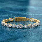 5.18 Carat 14K Gold Marquise and Round Cut Cluster Line Bracelet