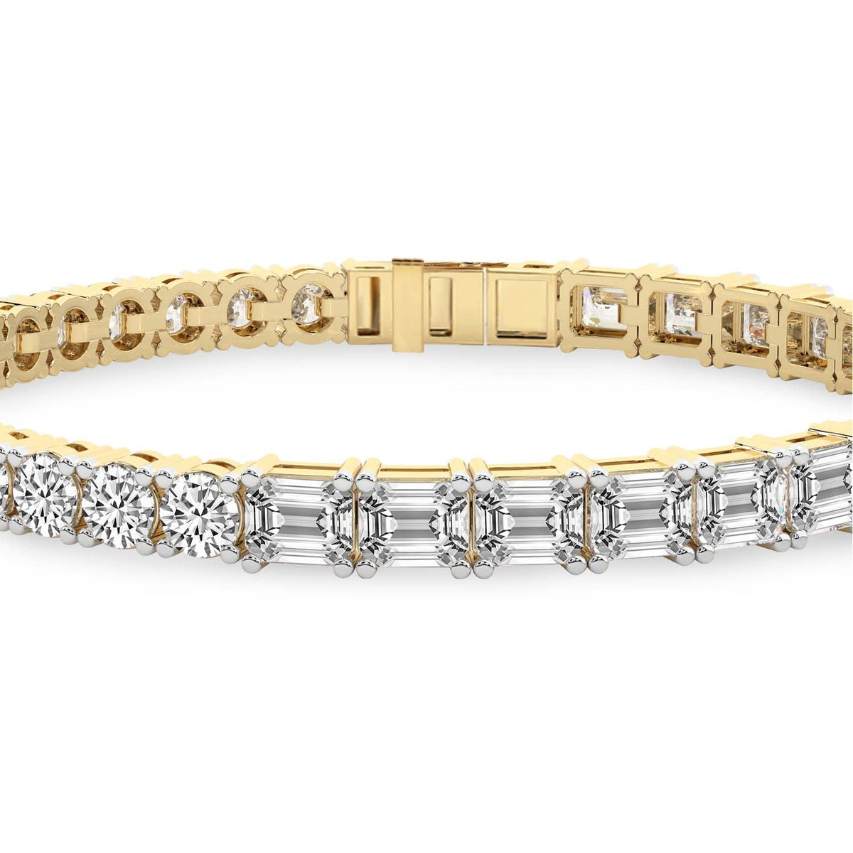 11.25 Carat 14K Gold Round and Baguette Two Tone Bracelet