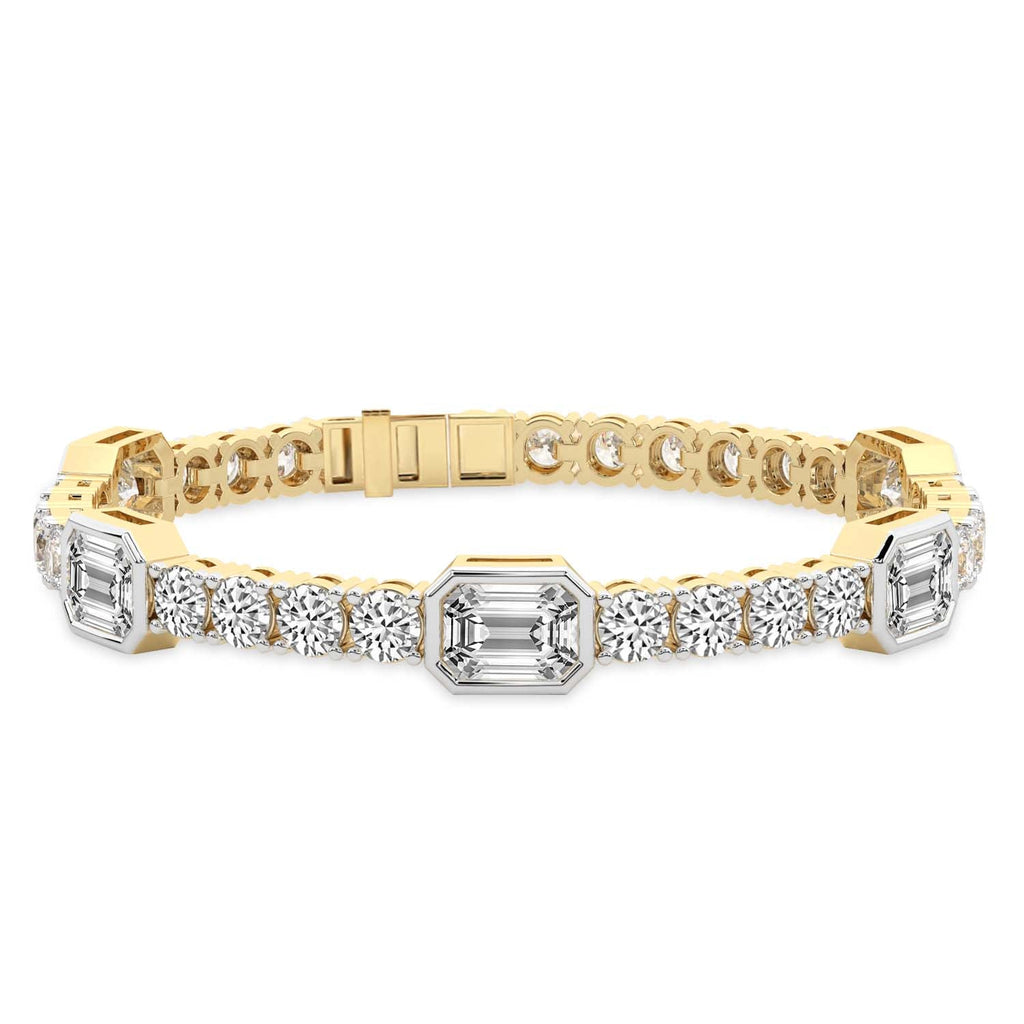 4.13 Carat 14K Gold Emerald and Round Cut Mixed Link Bracelet