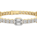 4.13 Carat 14K Gold Emerald and Round Cut Mixed Link Bracelet