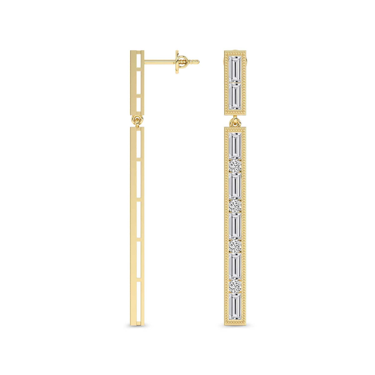 4.05 Carat Baguette Line Dangle Earrings 14K