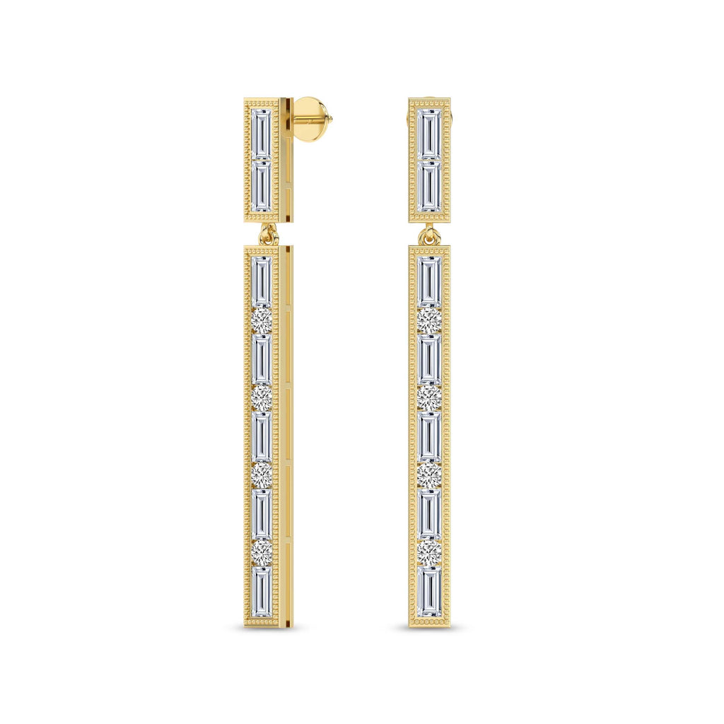 4.05 Carat Baguette Line Dangle Earrings 14K