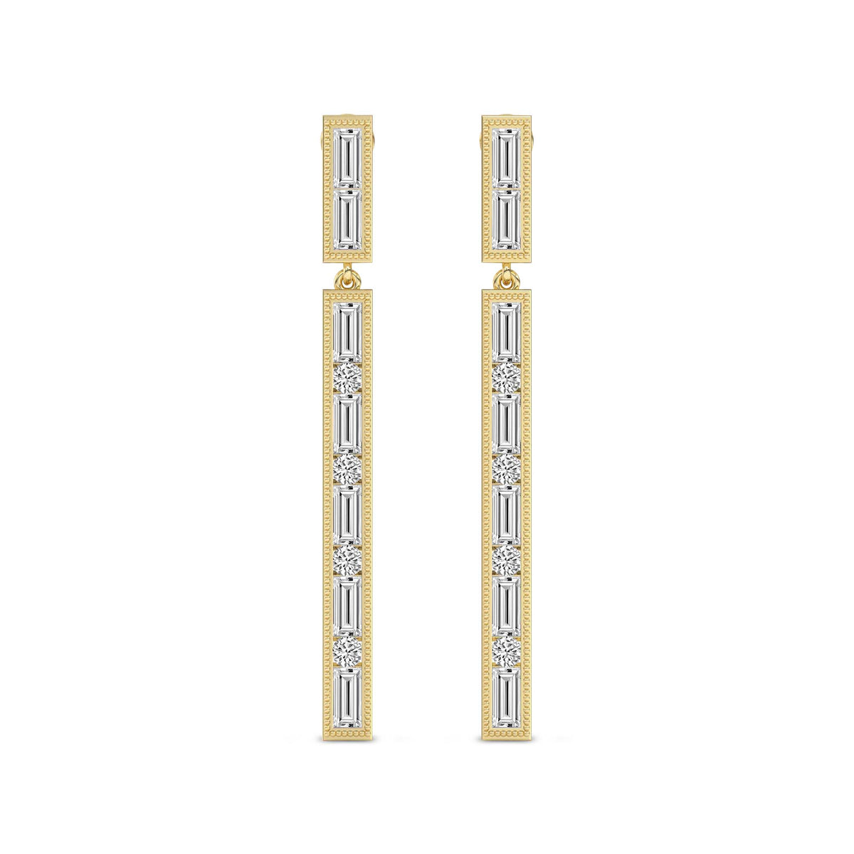 4.05 Carat Baguette Line Dangle Earrings 14K
