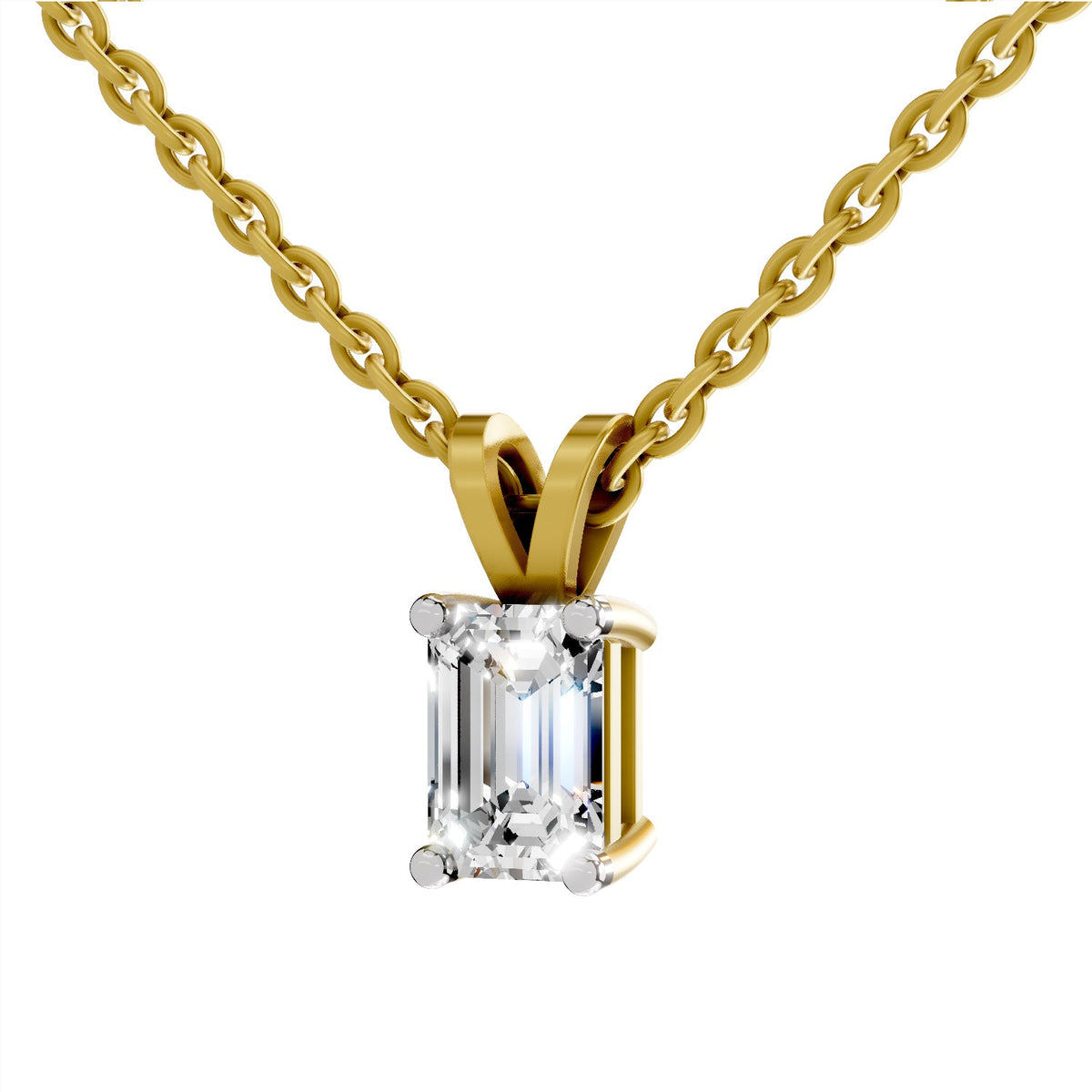 1 Carat Emerald Shape Solitaire Diamond Pendant 14K