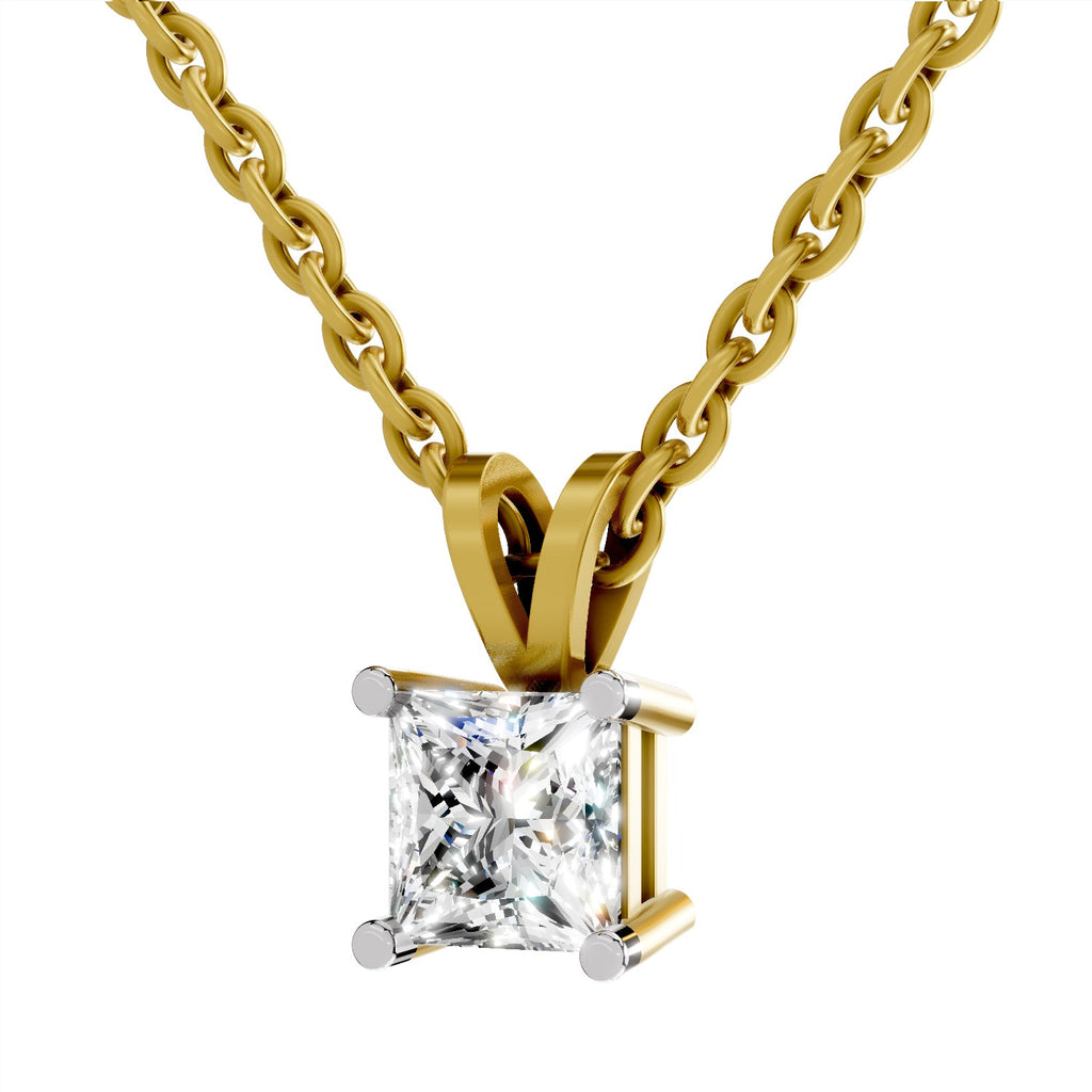 0.75 Carat Princess Shape Solitaire Diamond Pendant 14K