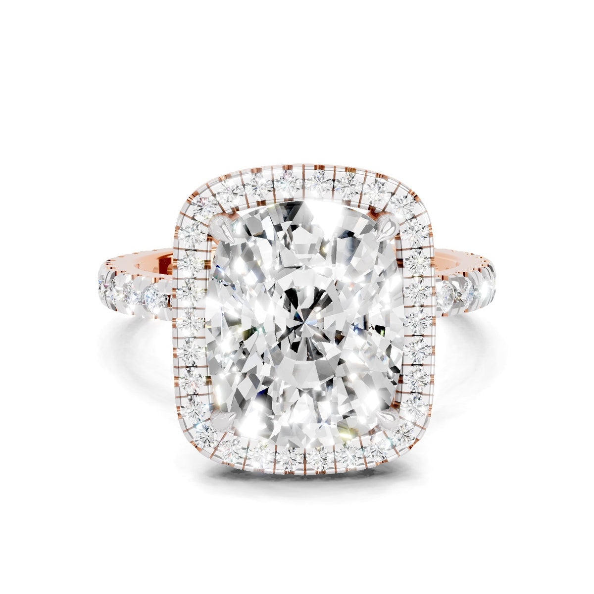 Gleaming Cushion Halo Diamond Ring