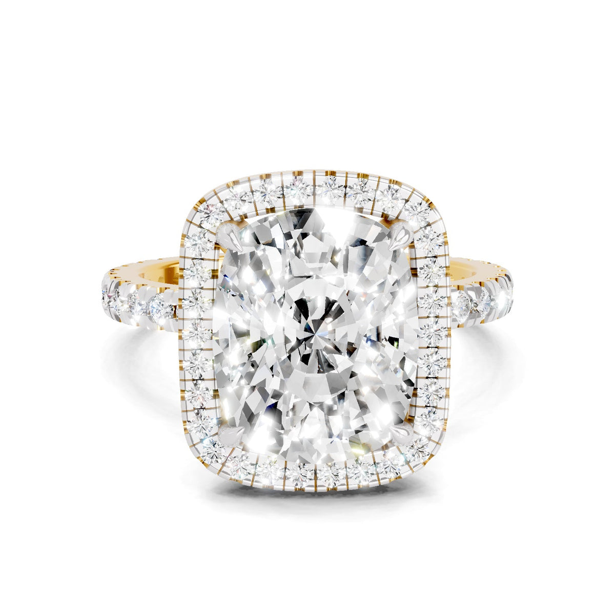 Gleaming Cushion Halo Diamond Ring