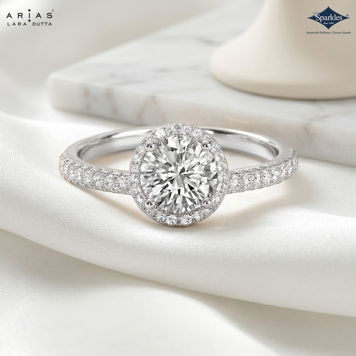 Arias by Lara Dutta Resplendent Radiant-Cut Halo Diamond Engagement Ring