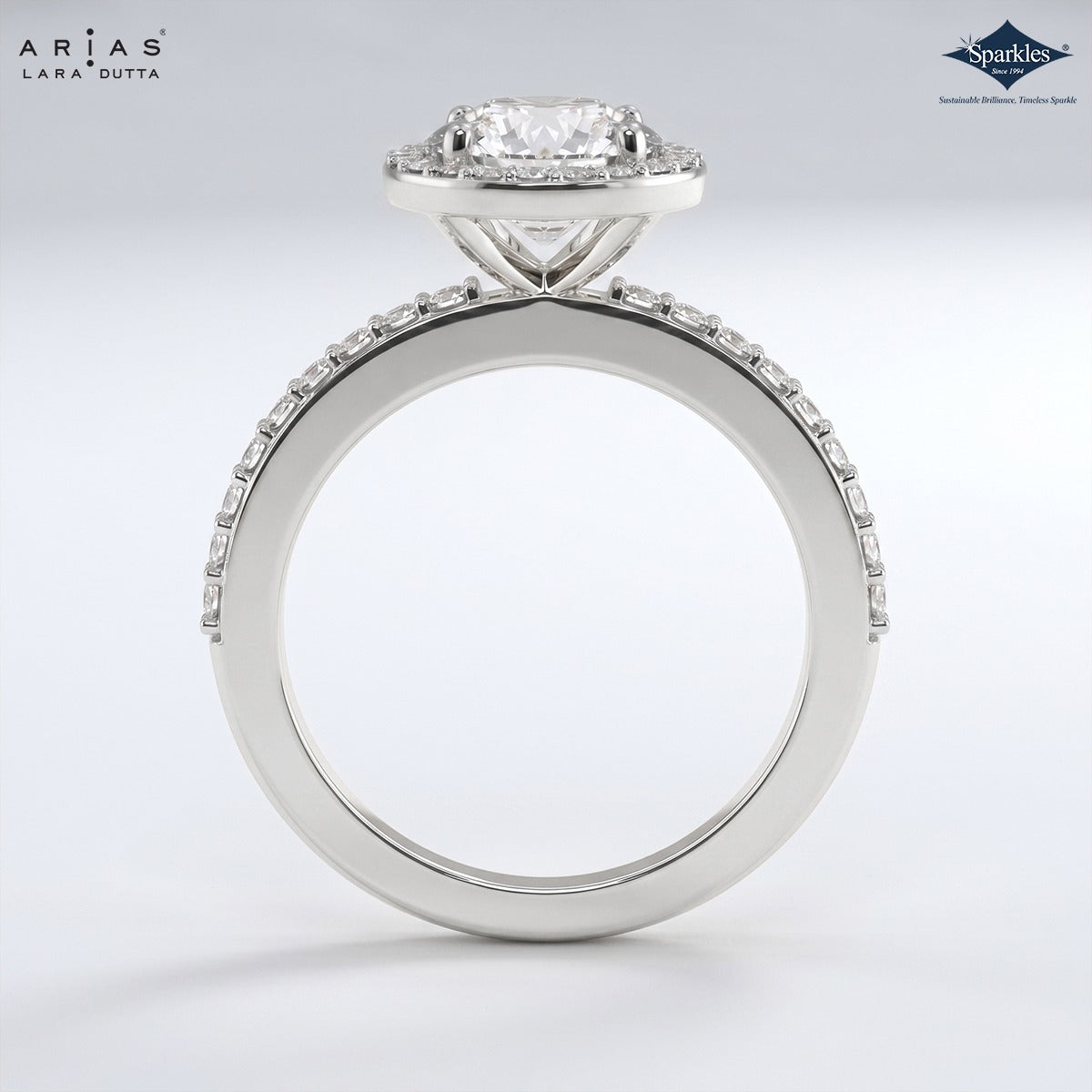 Arias by Lara Dutta Resplendent Radiant-Cut Halo Diamond Engagement Ring
