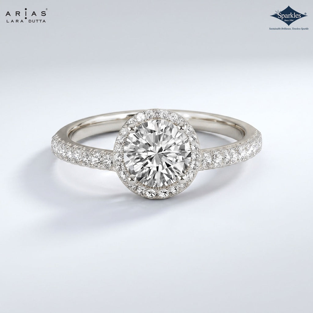Arias by Lara Dutta Resplendent Radiant-Cut Halo Diamond Engagement Ring