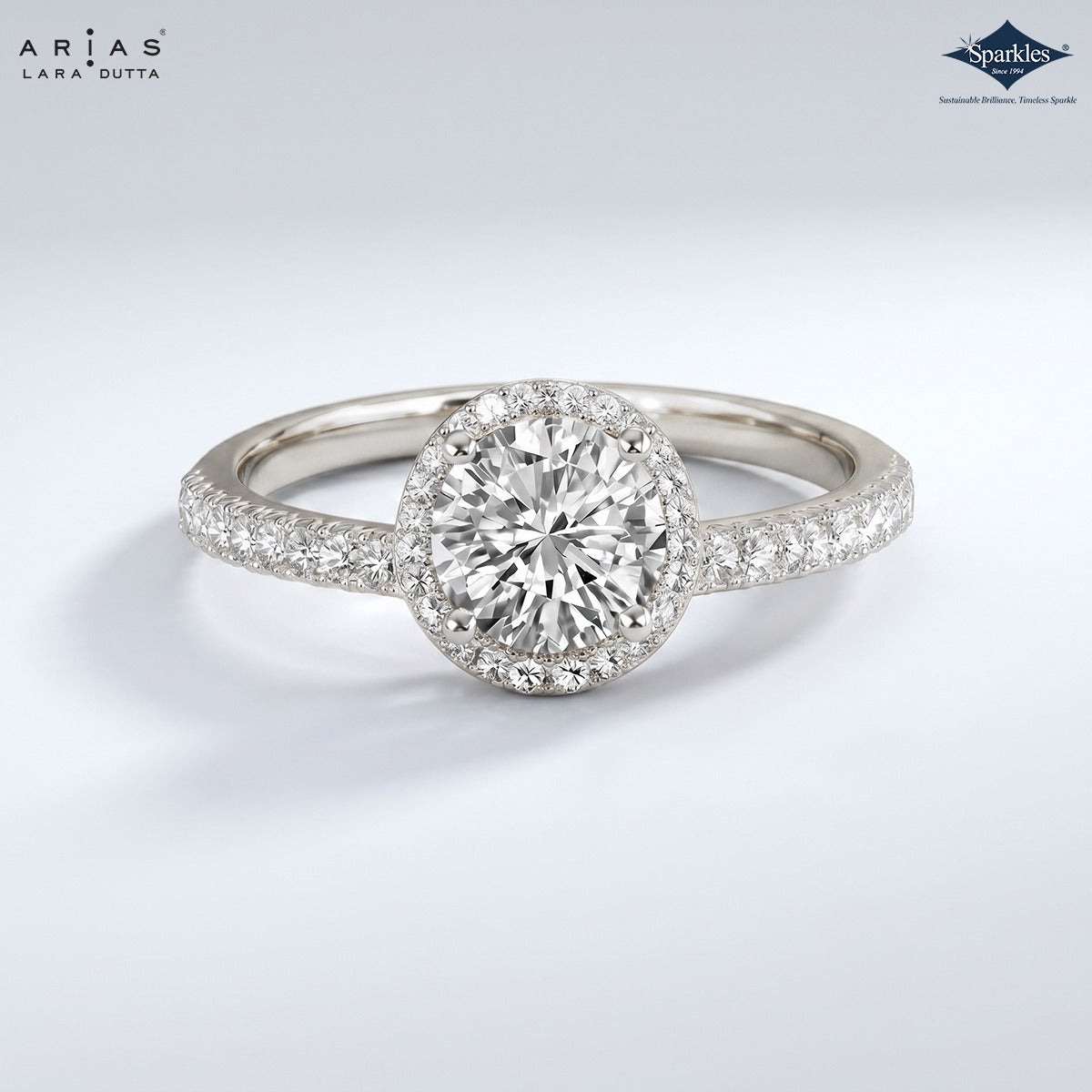 Arias by Lara Dutta Resplendent Radiant-Cut Halo Diamond Engagement Ring