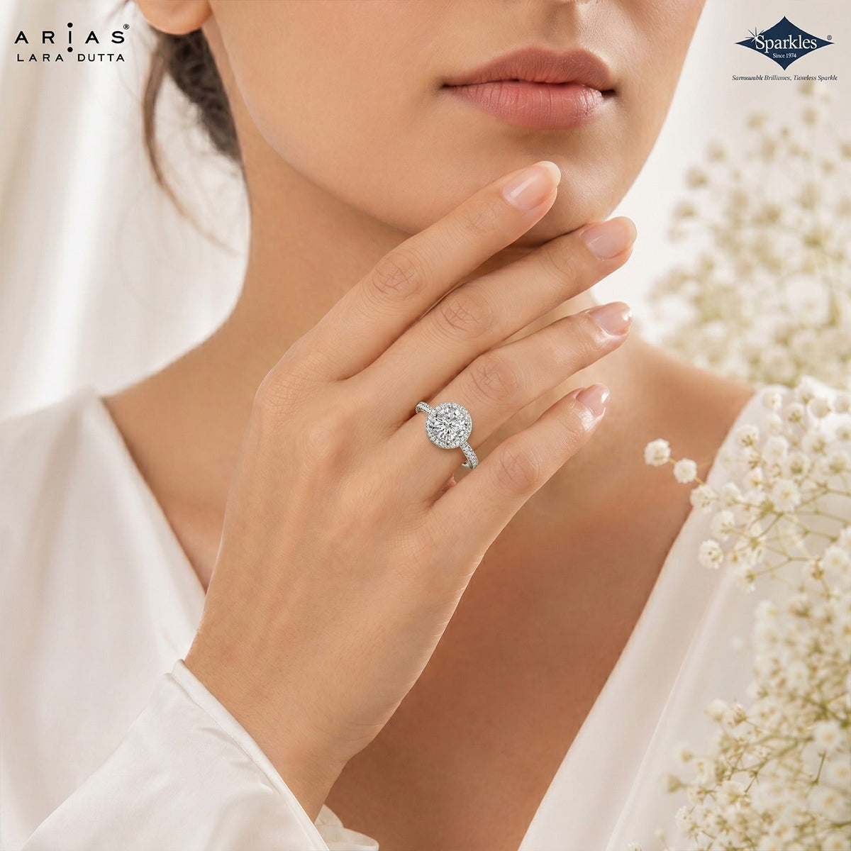 Arias by Lara Dutta Resplendent Radiant-Cut Halo Diamond Engagement Ring