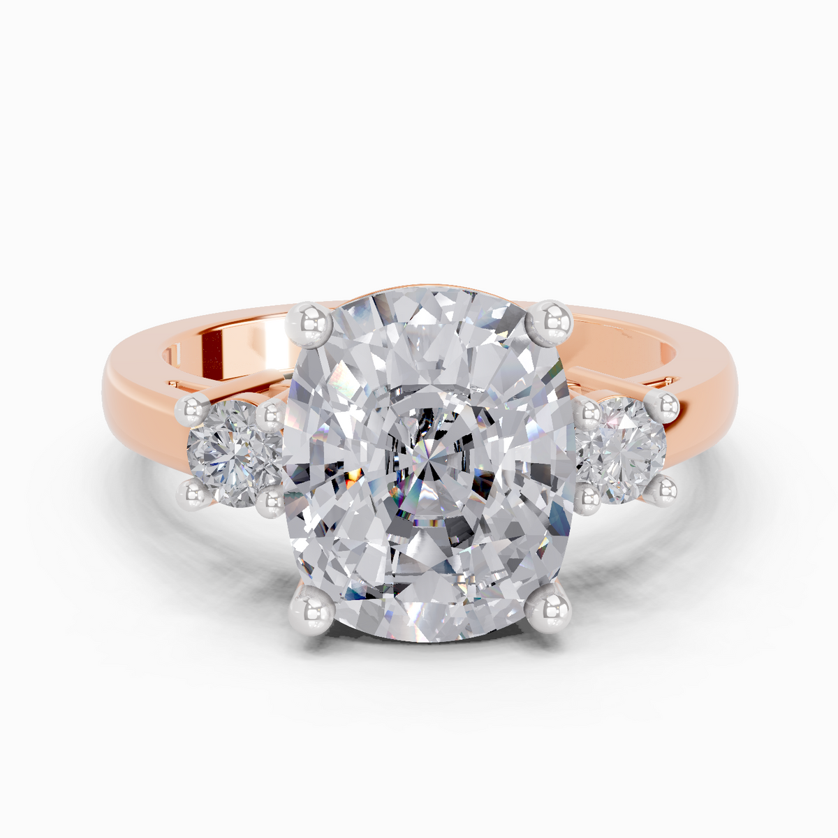 Refined Cushion Three-Stone Diamond Engagement Ring