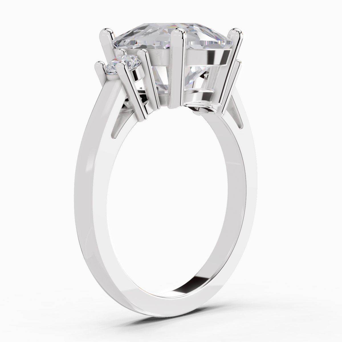 Refined Cushion Three-Stone Diamond Engagement Ring