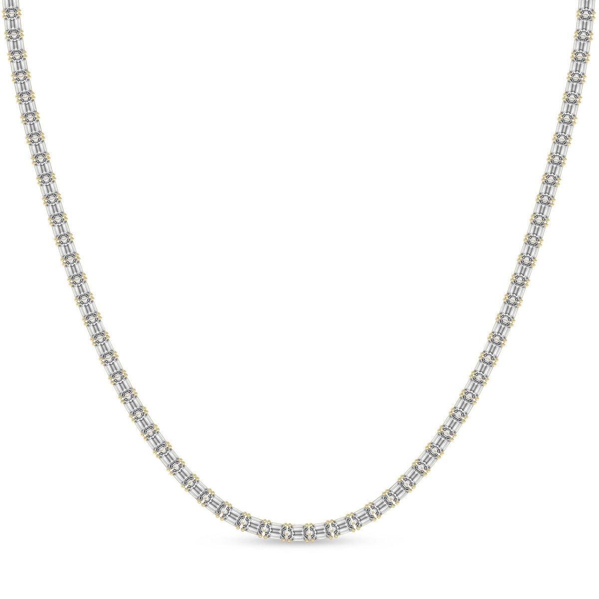 20.16 Carat 14K Gold Emerald-Cut Tennis Necklace