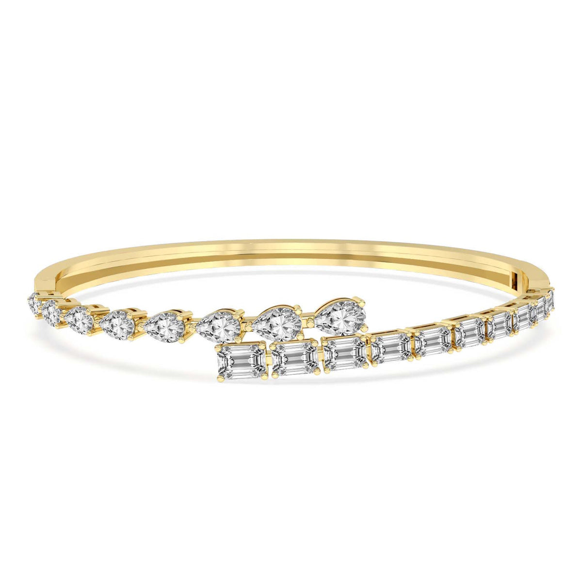 4.92 Carat 14K Gold Baguette and Pear-Shaped Bangle Bracelet