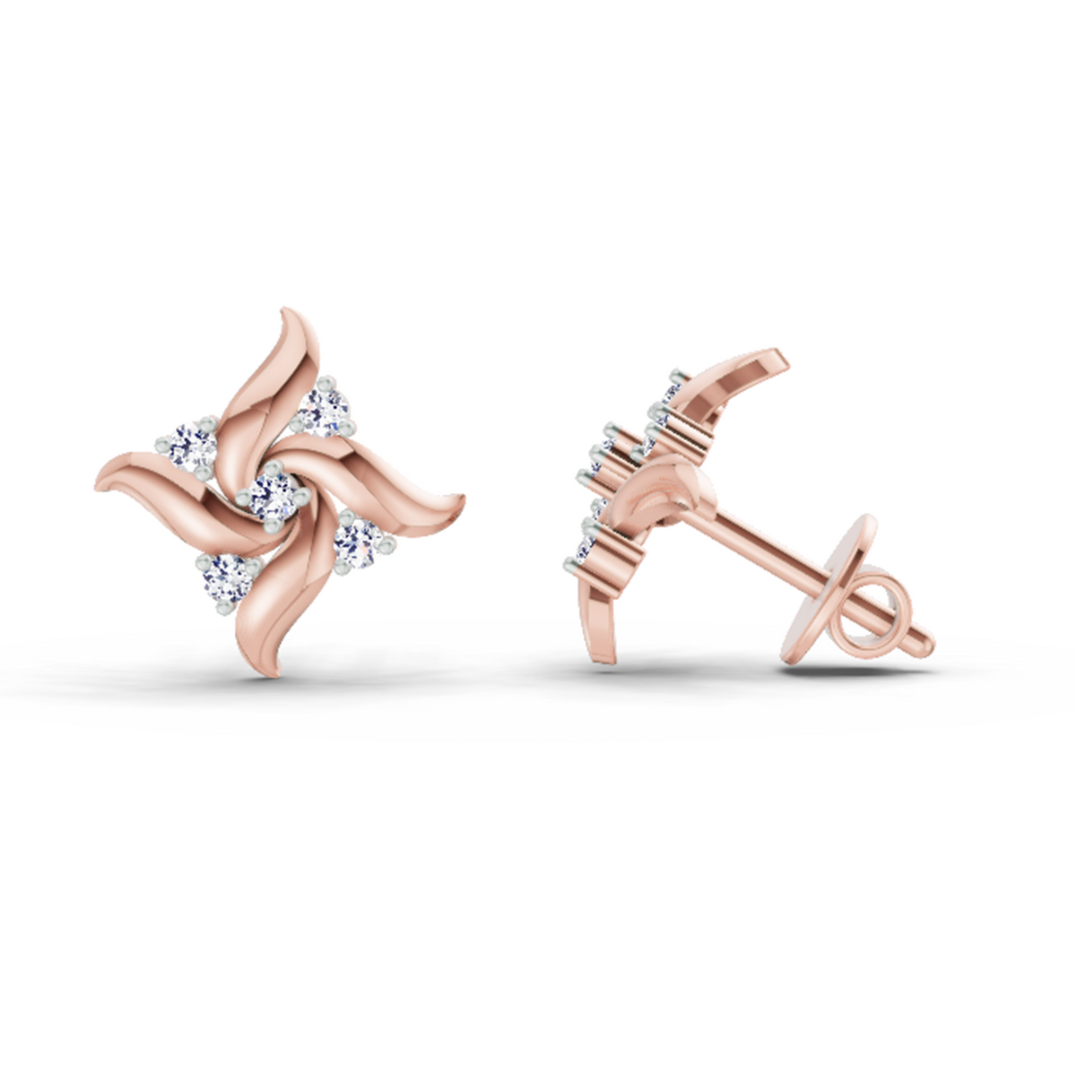 Graceful Floral Diamond Stud Earrings