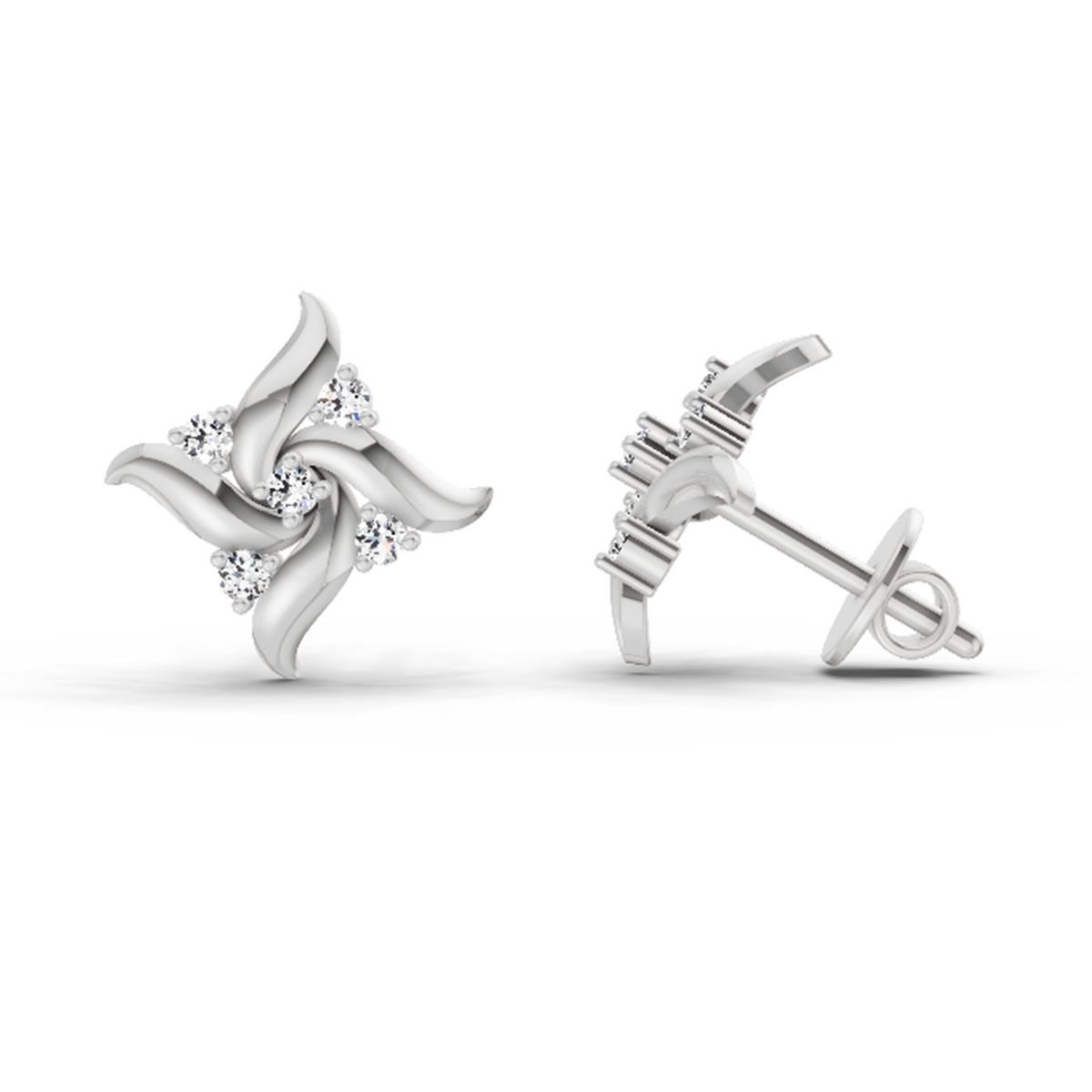 Graceful Floral Diamond Stud Earrings