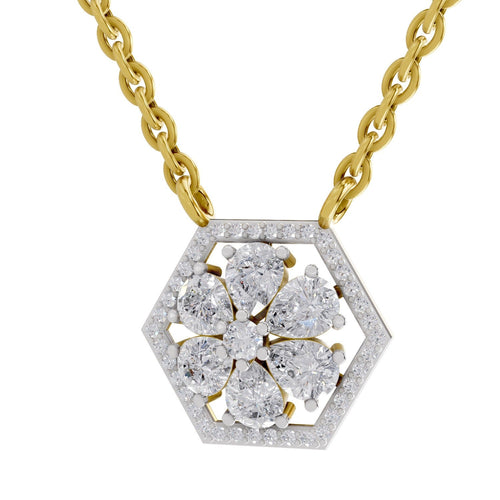 1.63 Carat Pear Floral Diamond Necklace 14K
