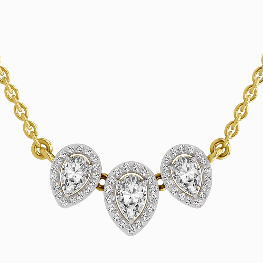 1.87 Carat Pear Shape Trio of Grace Diamond Pendant Necklace 14K