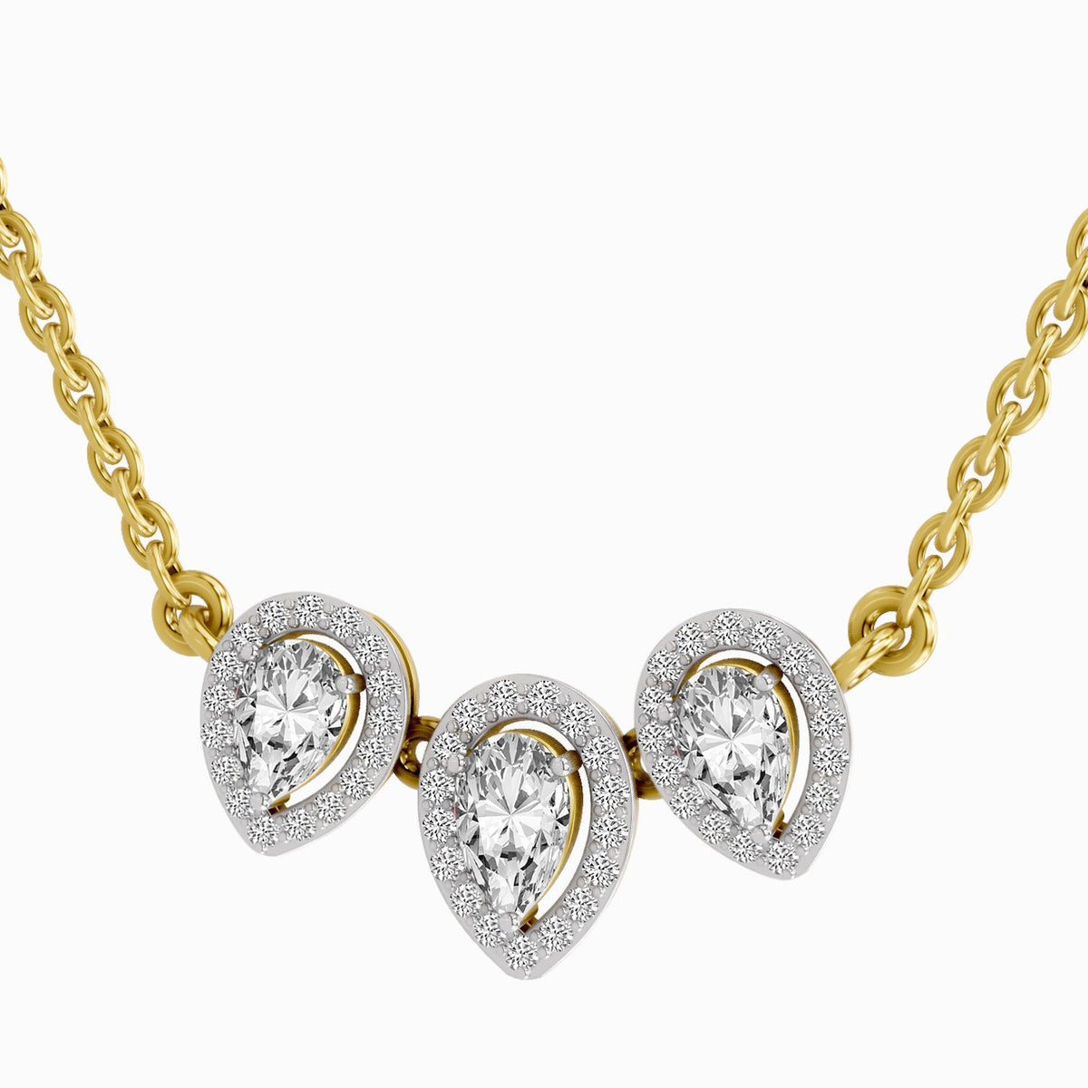 1.87 Carat Pear Shape Trio of Grace Diamond Pendant Necklace 14K