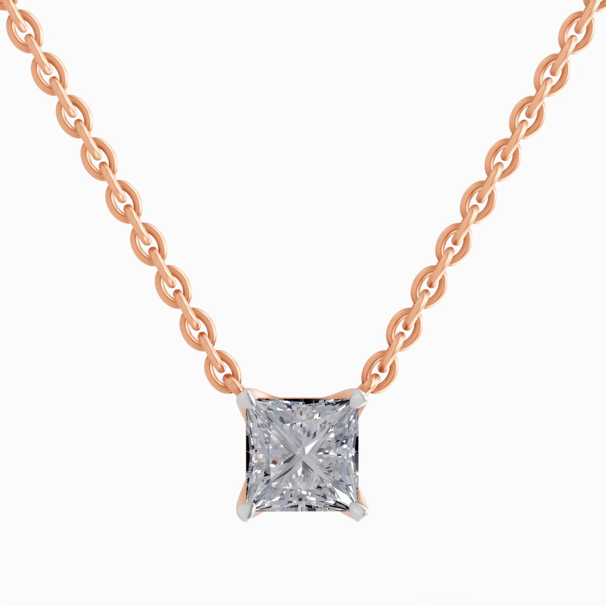 Dreamy Princess-Cut Solitaire Diamond Necklace