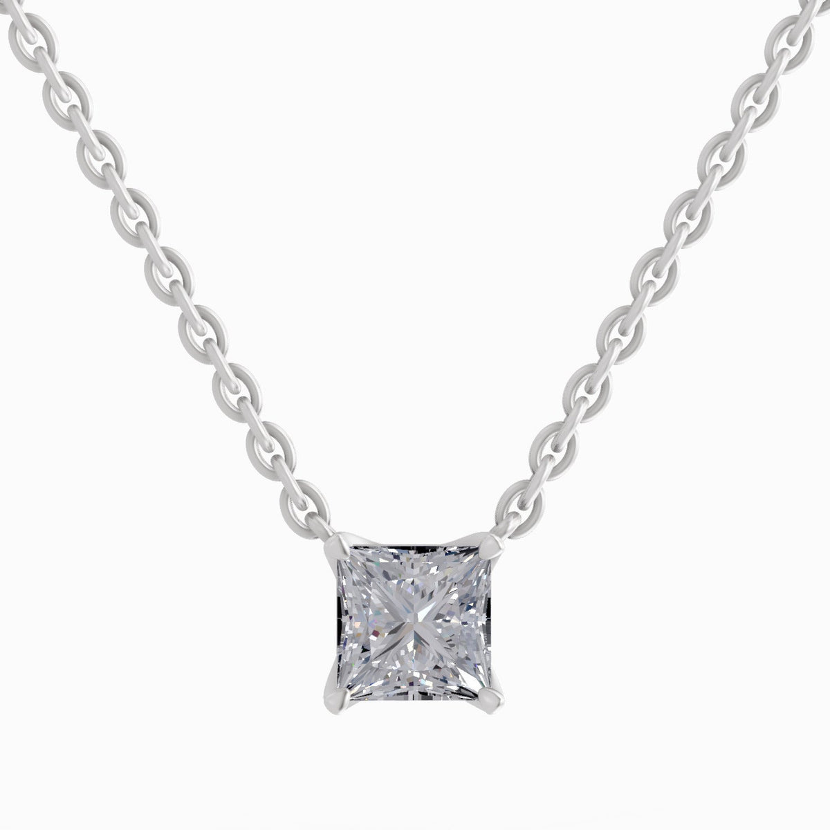 Dreamy Princess-Cut Solitaire Diamond Necklace
