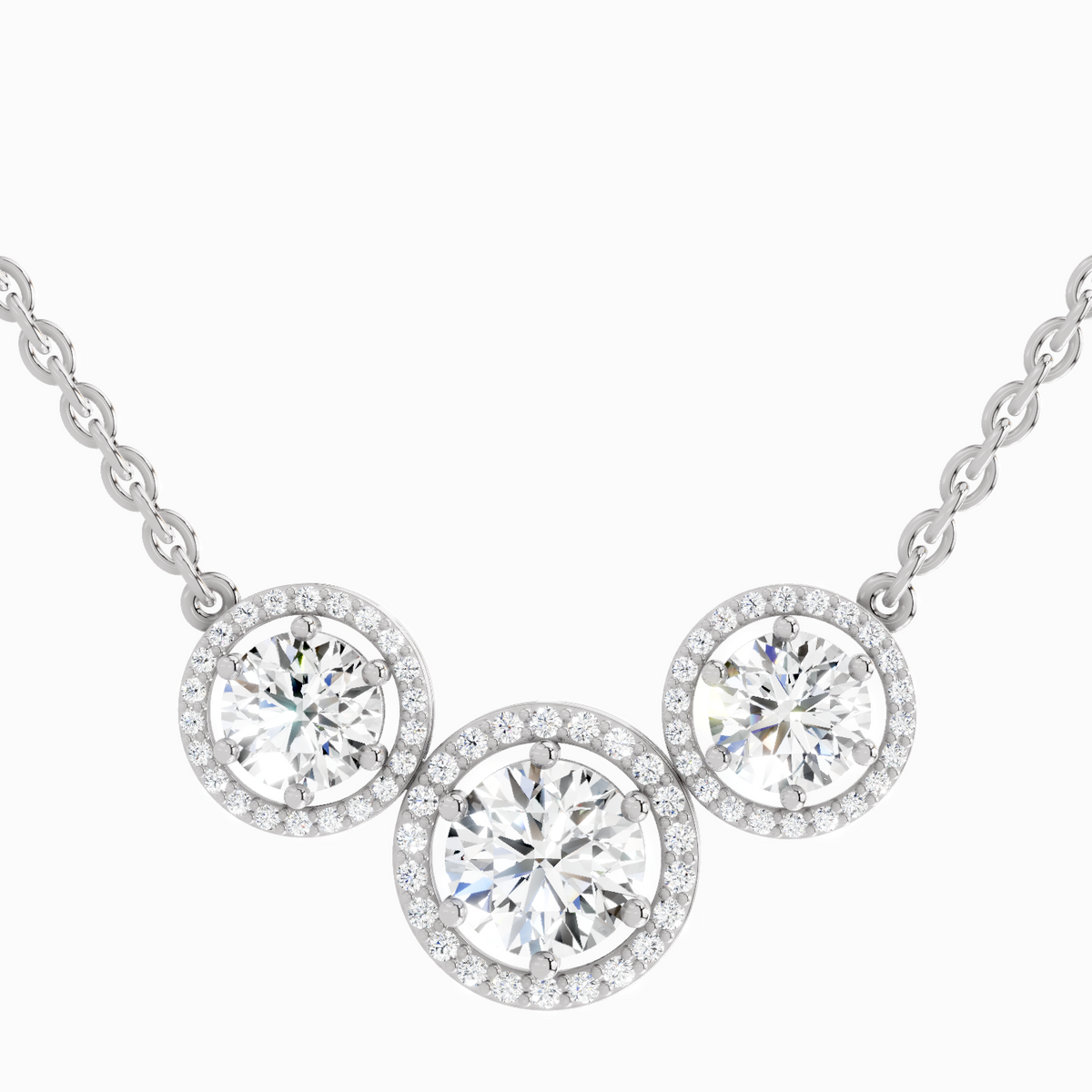 Lustrous Round Halo Diamond Necklace
