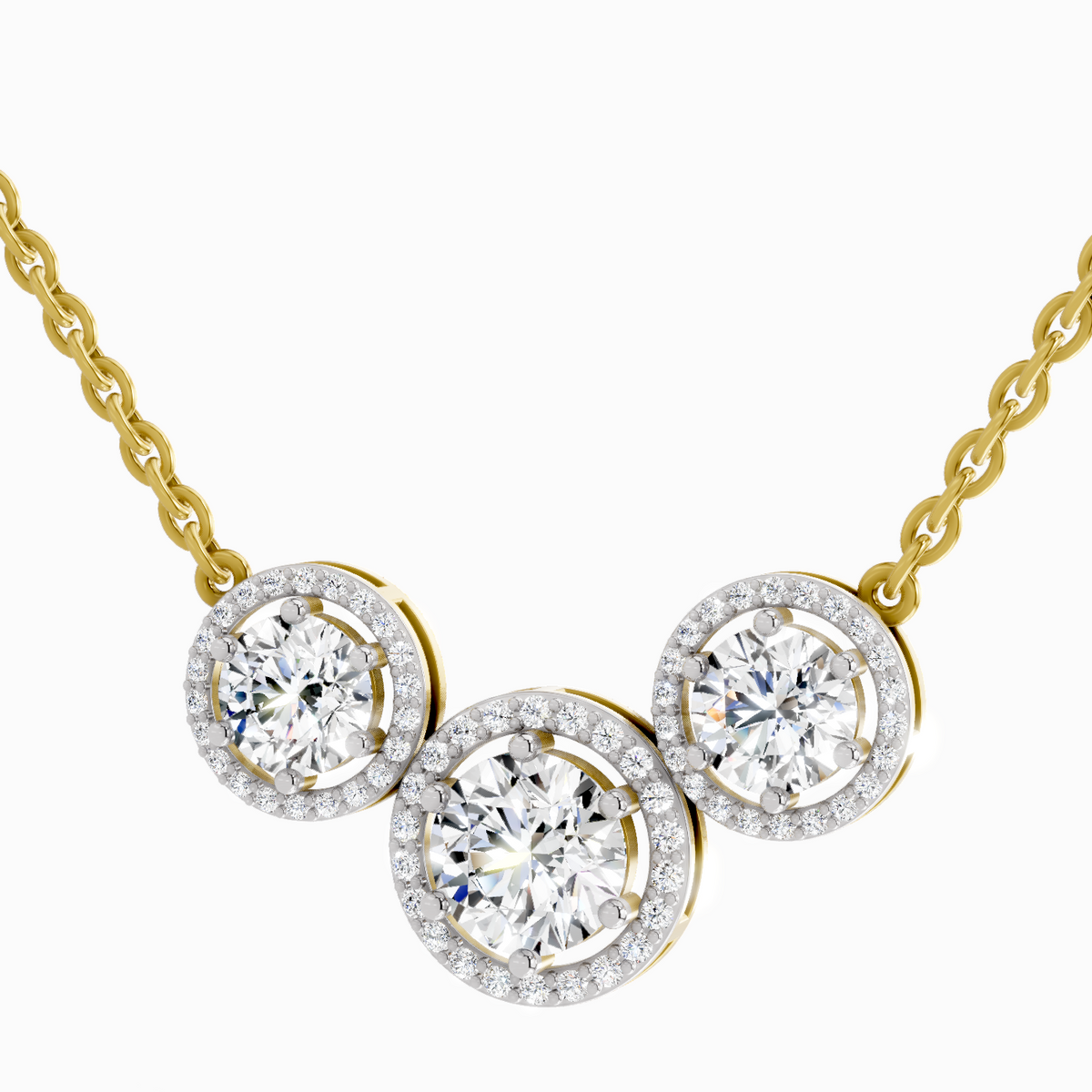2.3 Carat Round Triple Halo Pendant Necklace 14K