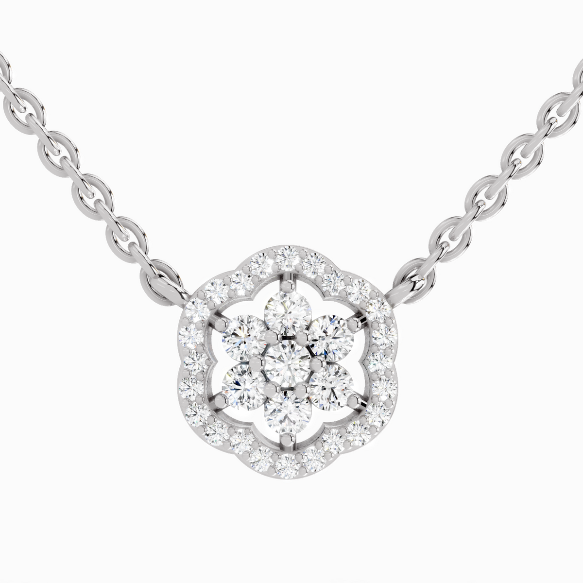 Delicate Round Floral Diamond Necklace