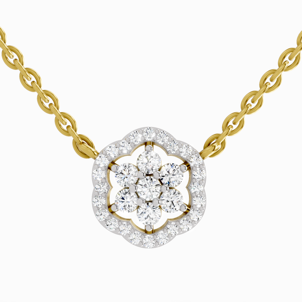 0.46 Carat Round Flower Pendant Necklace 14K
