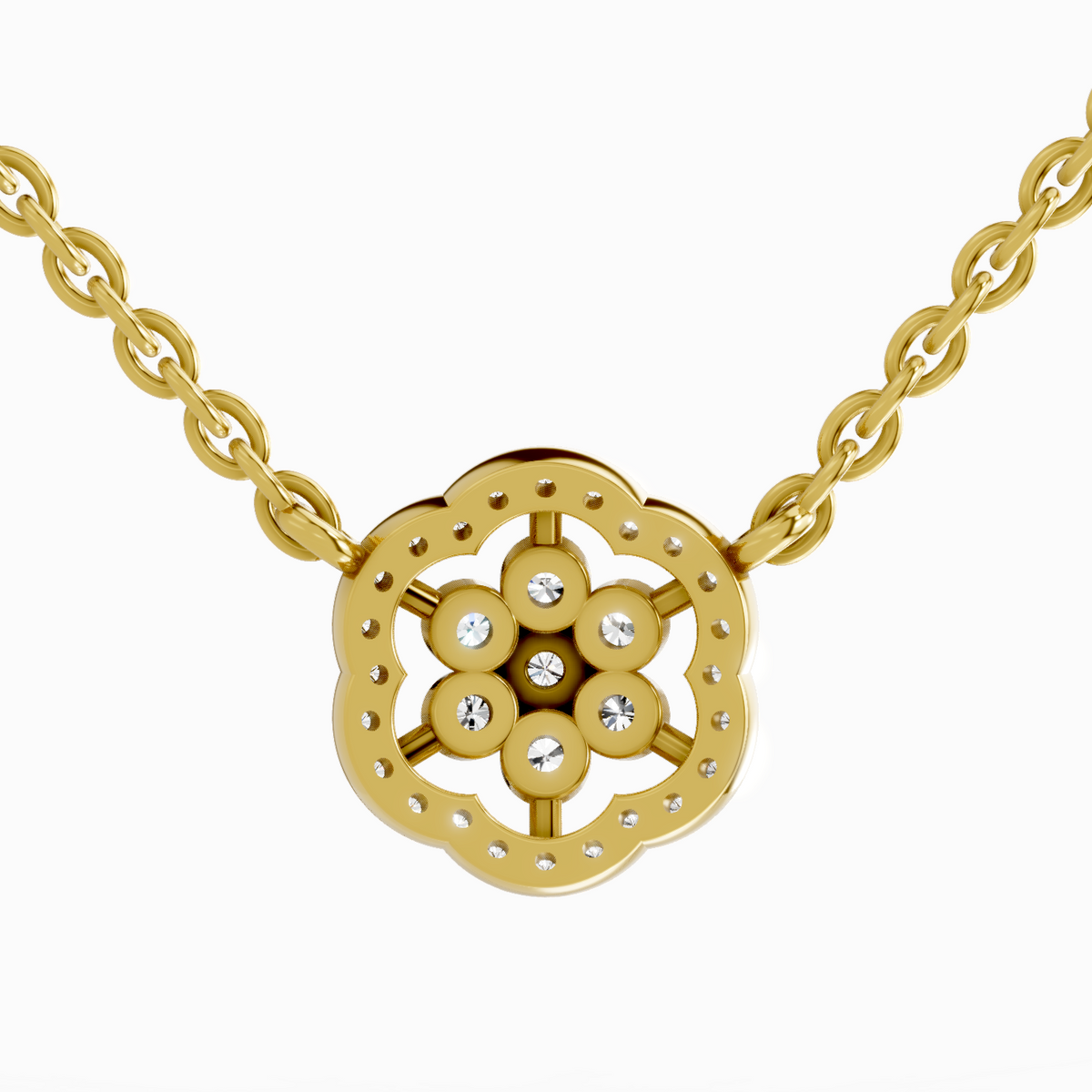 0.46 Carat Round Flower Pendant Necklace 14K