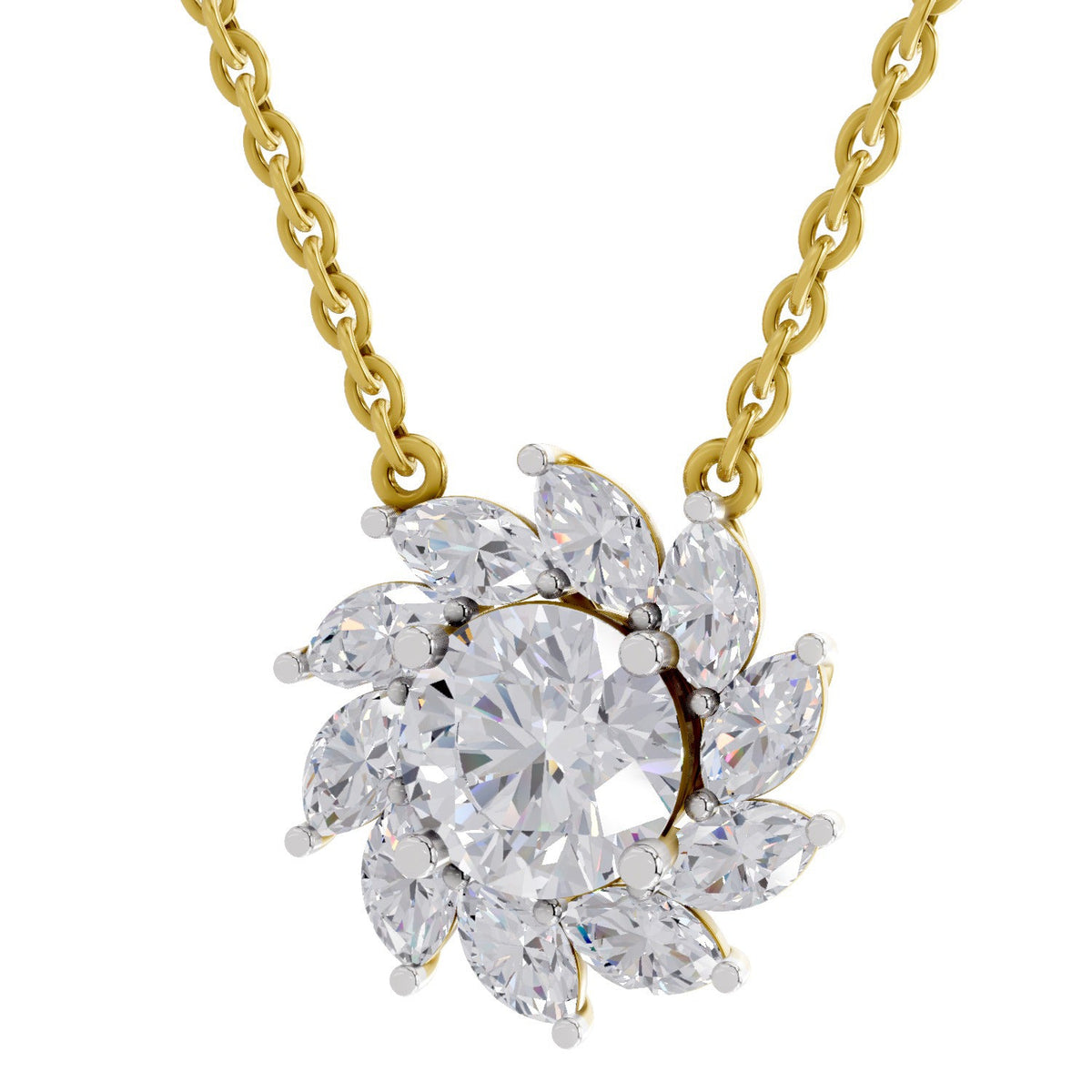 3.30 Carat Floral Diamond Necklace 14K - Rose Gold