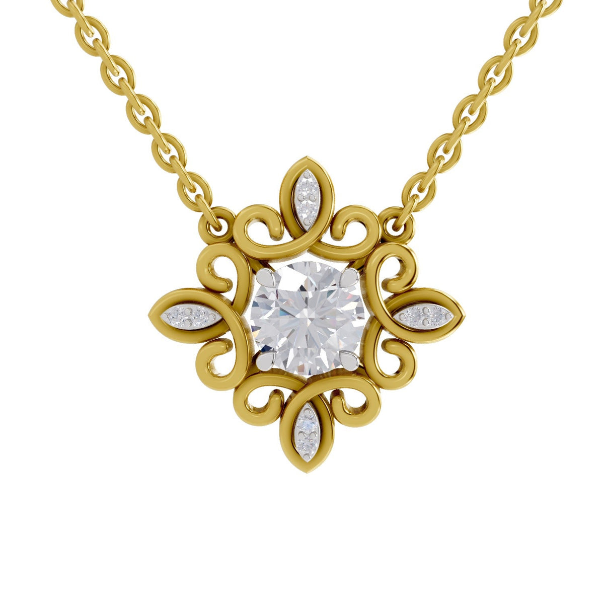 0.84 Carat Halo Diamond Necklace 14K