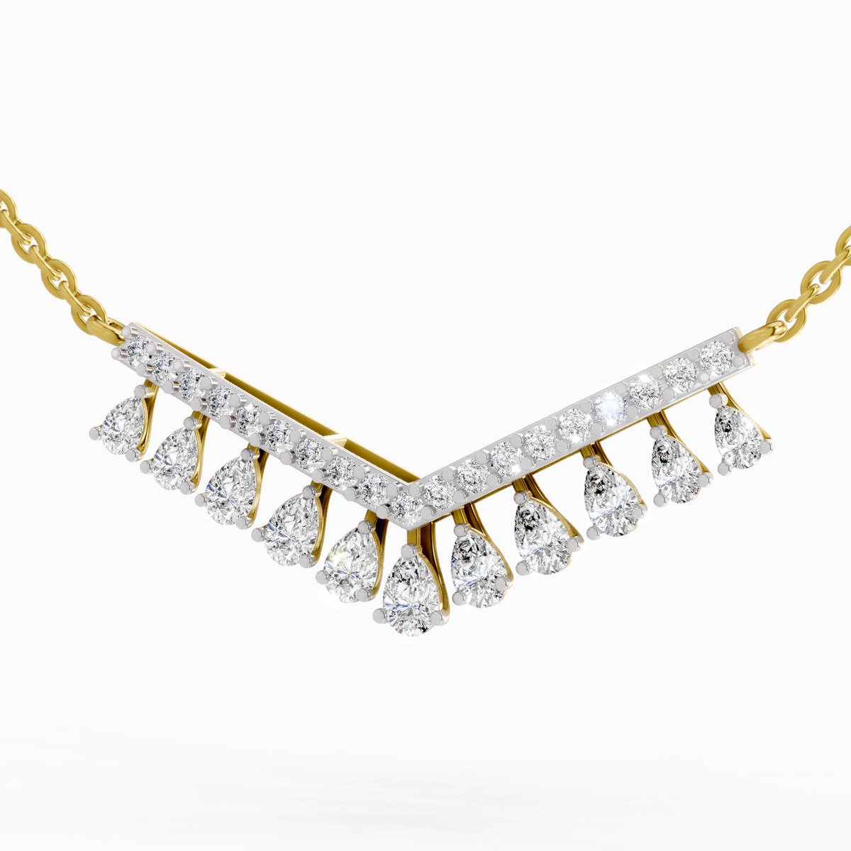 1.57 Carat Pear V Bar Fashion Necklace 14K