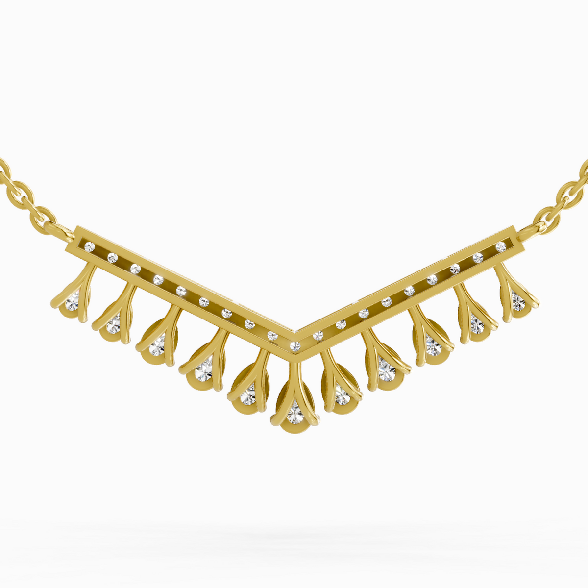 1.57 Carat Pear V Bar Fashion Necklace 14K