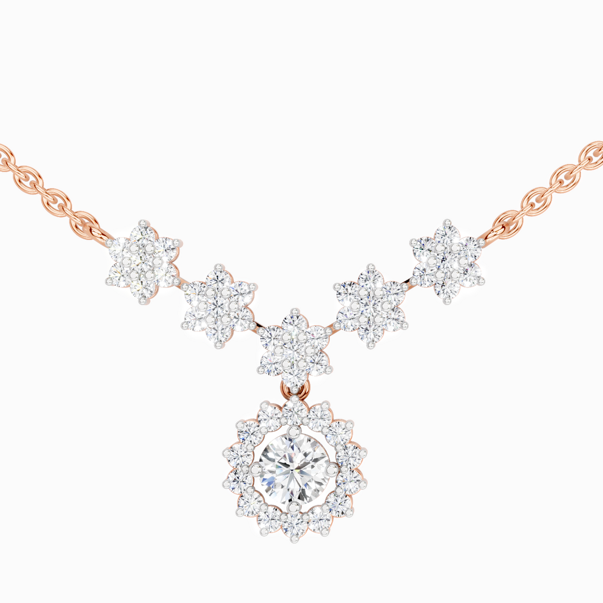 Exquisite Round Floral Diamond Necklace