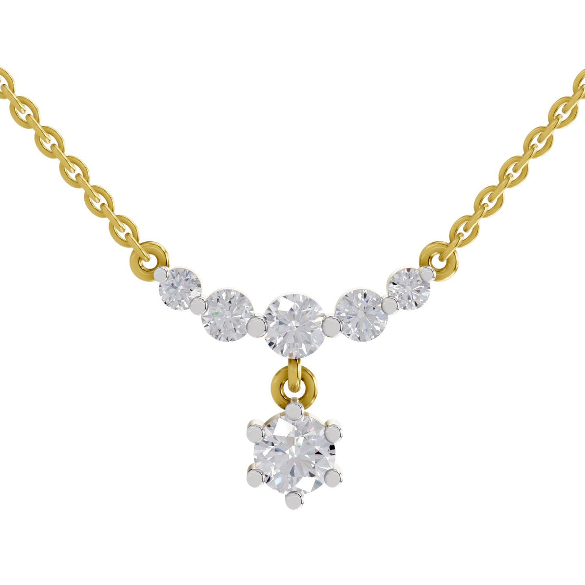 1.13 Carat Graduated Diamond Drop Necklace 14K