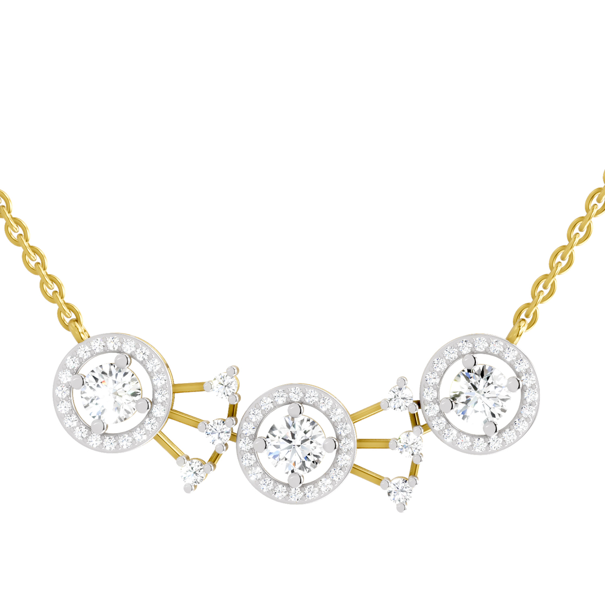 1.45 Carat Round Three-Stone Halo Pendant Necklace 14K