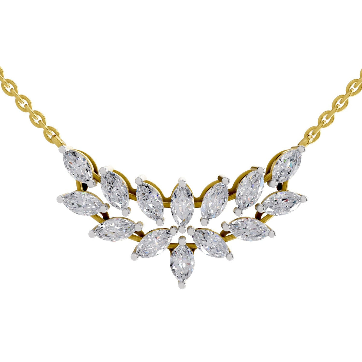 1.82 Carat Marquise Shape Cluster Diamond Necklace 14K