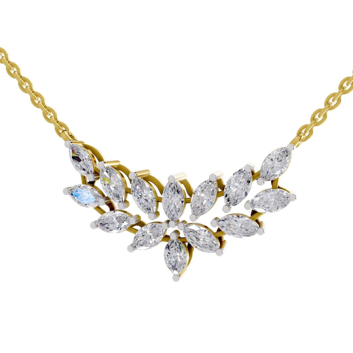 1.82 Carat Marquise Shape Cluster Diamond Necklace 14K