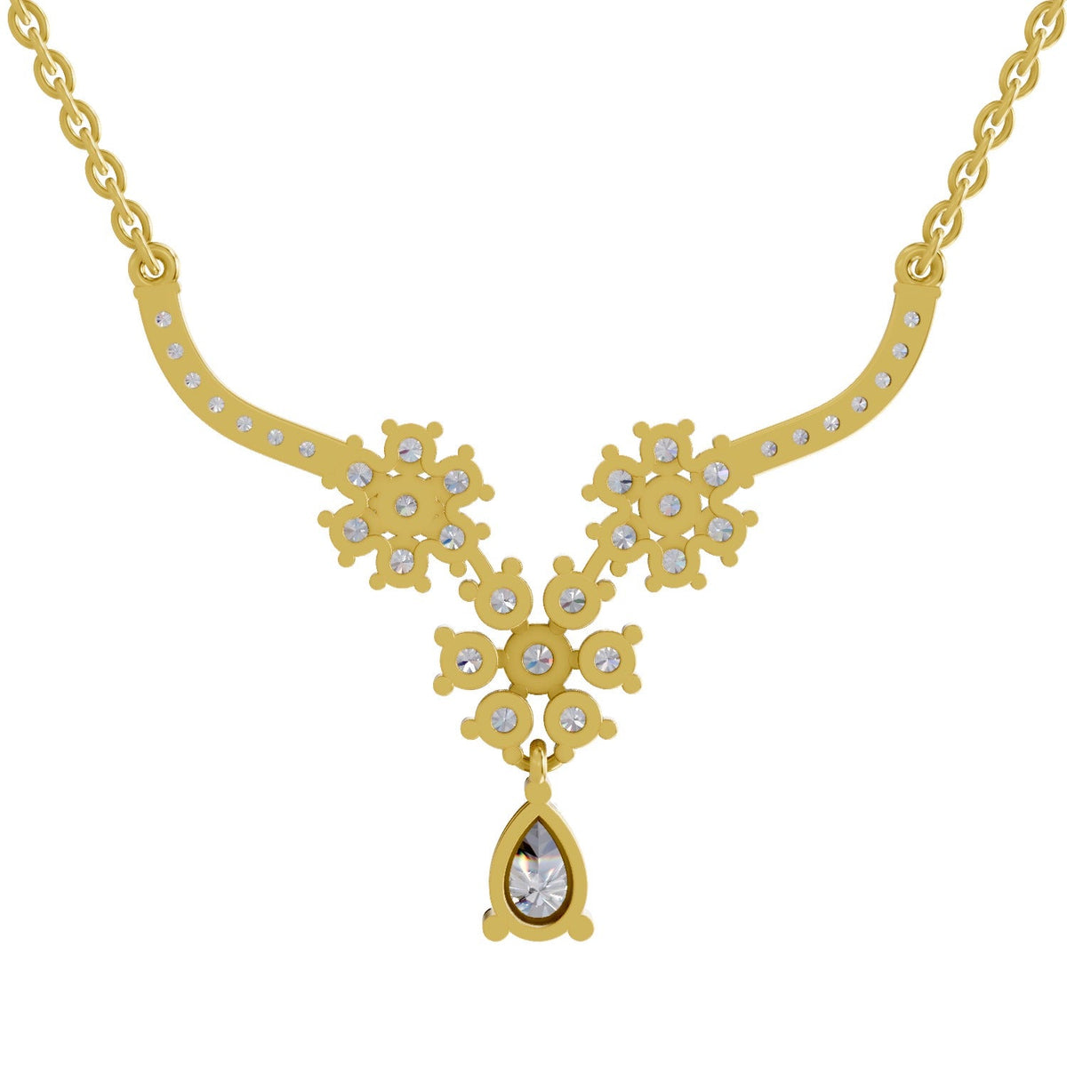 1.69 Carat Floral Cluster Diamond Necklace 14K