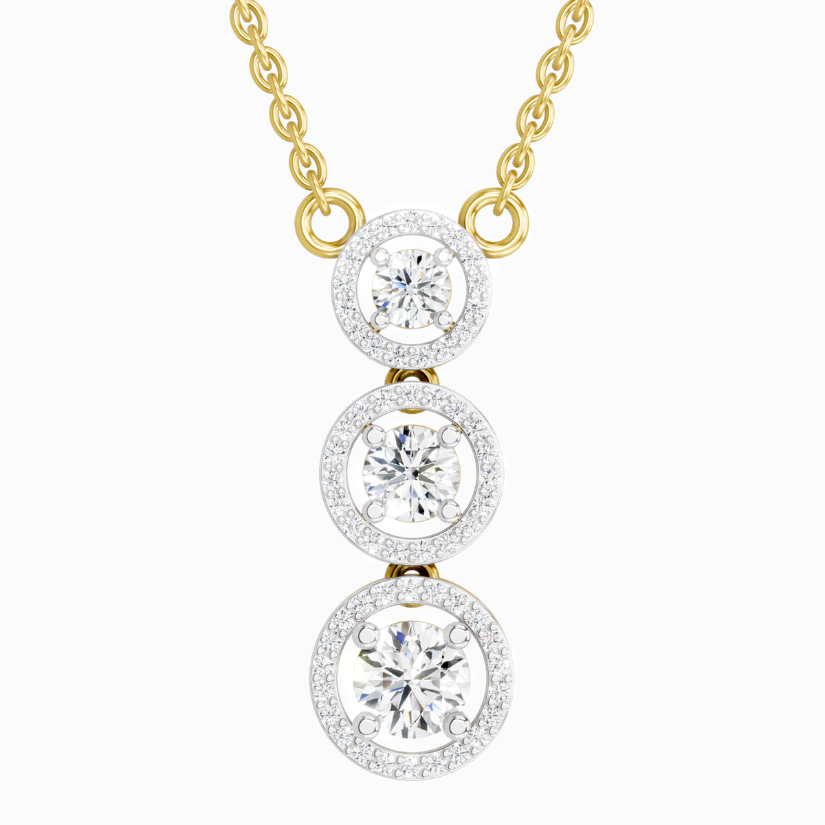 1.43 Carat Round Three Stone Halo Pendant Necklace 14K