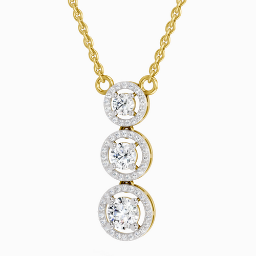 1.43 Carat Round Three Stone Halo Pendant Necklace 14K