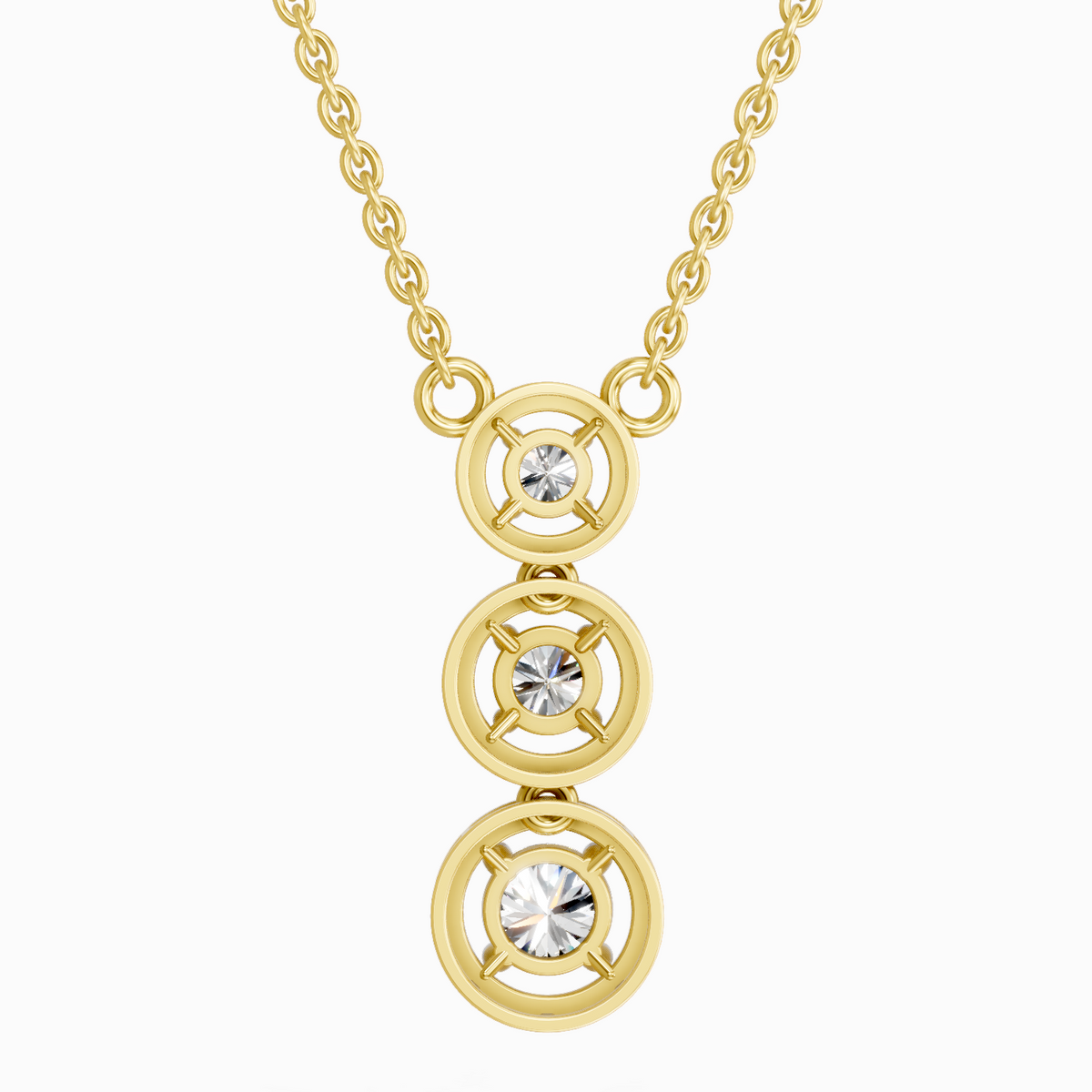 1.43 Carat Round Three Stone Halo Pendant Necklace 14K
