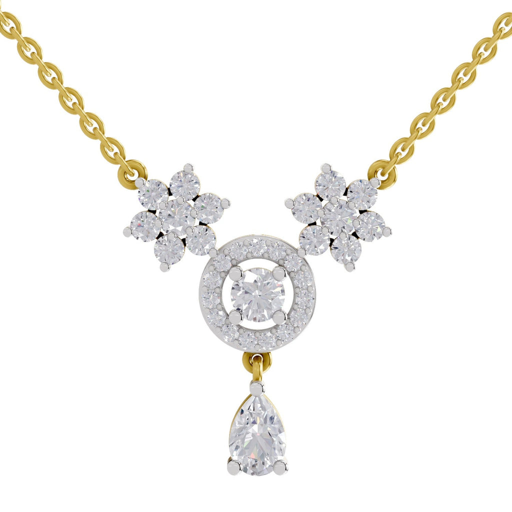 1.48 Carat Pear Floral Cluster Drop Diamond Necklace 14K