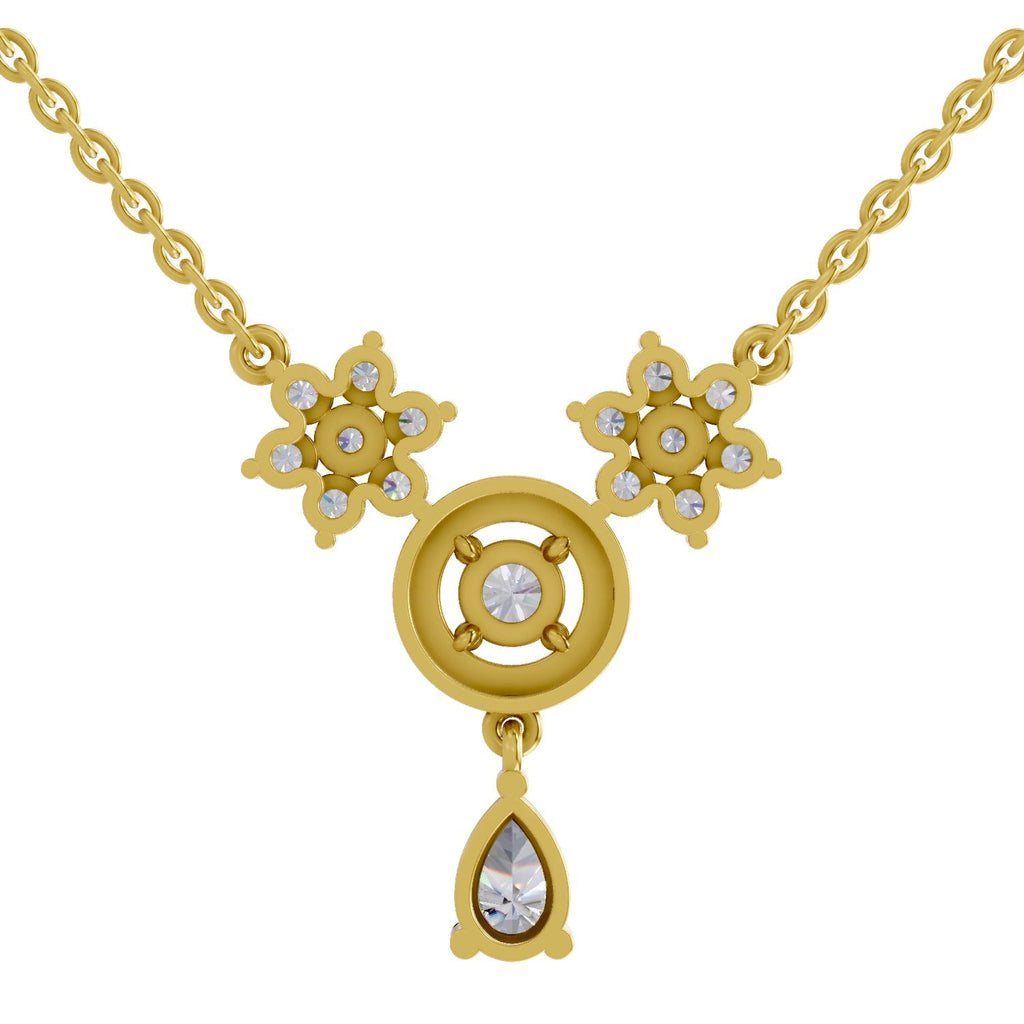 1.48 Carat Pear Floral Cluster Drop Diamond Necklace 14K