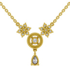 1.48 Carat Pear Floral Cluster Drop Diamond Necklace 14K
