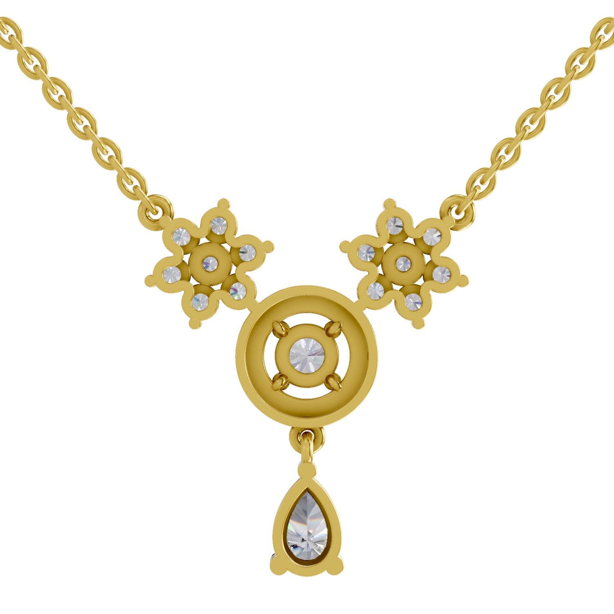 1.48 Carat Pear Floral Cluster Drop Diamond Necklace 14K